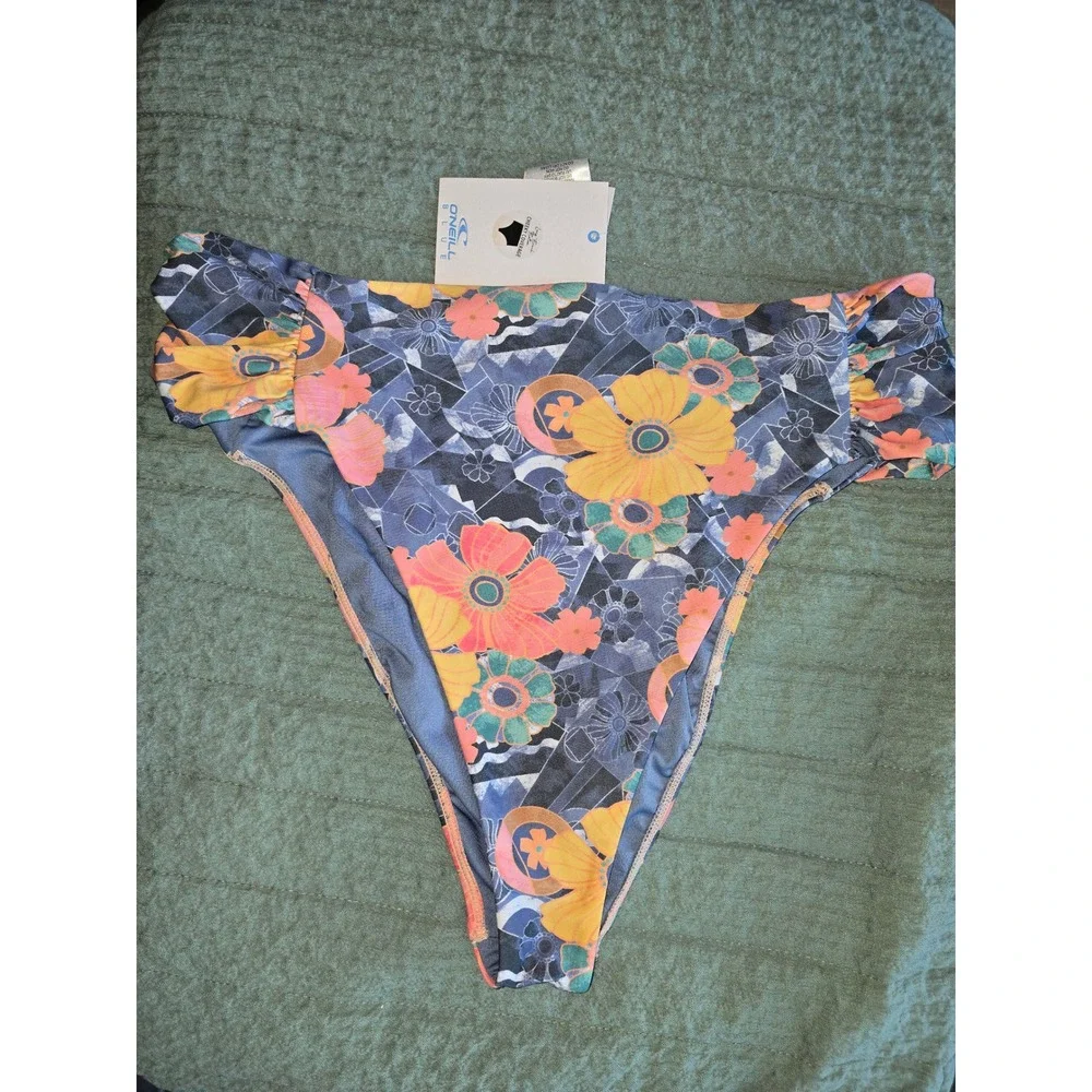 NWT‎ O'Neill Bikini Bottoms Blue Jadia Floral High Waist Cheeky SZ XL SP4474098
